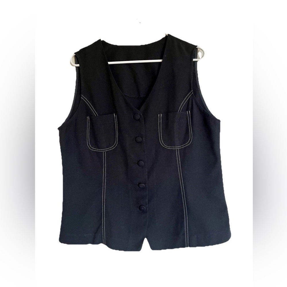 Black Button-Up Vest with White Stitching